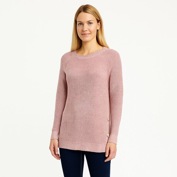 2/$30 LOFT Ribbed Tunic Sweater Adjustable Slit Pink Medium #A0626 TRB3 - Picture 1 of 7